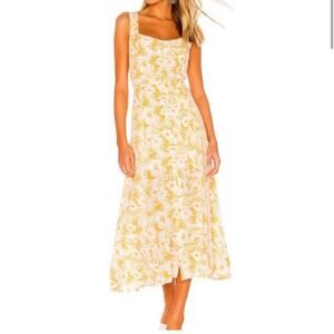 L Space Yellow & White Tropical Floral Midi Partial Button Down Dress - Small